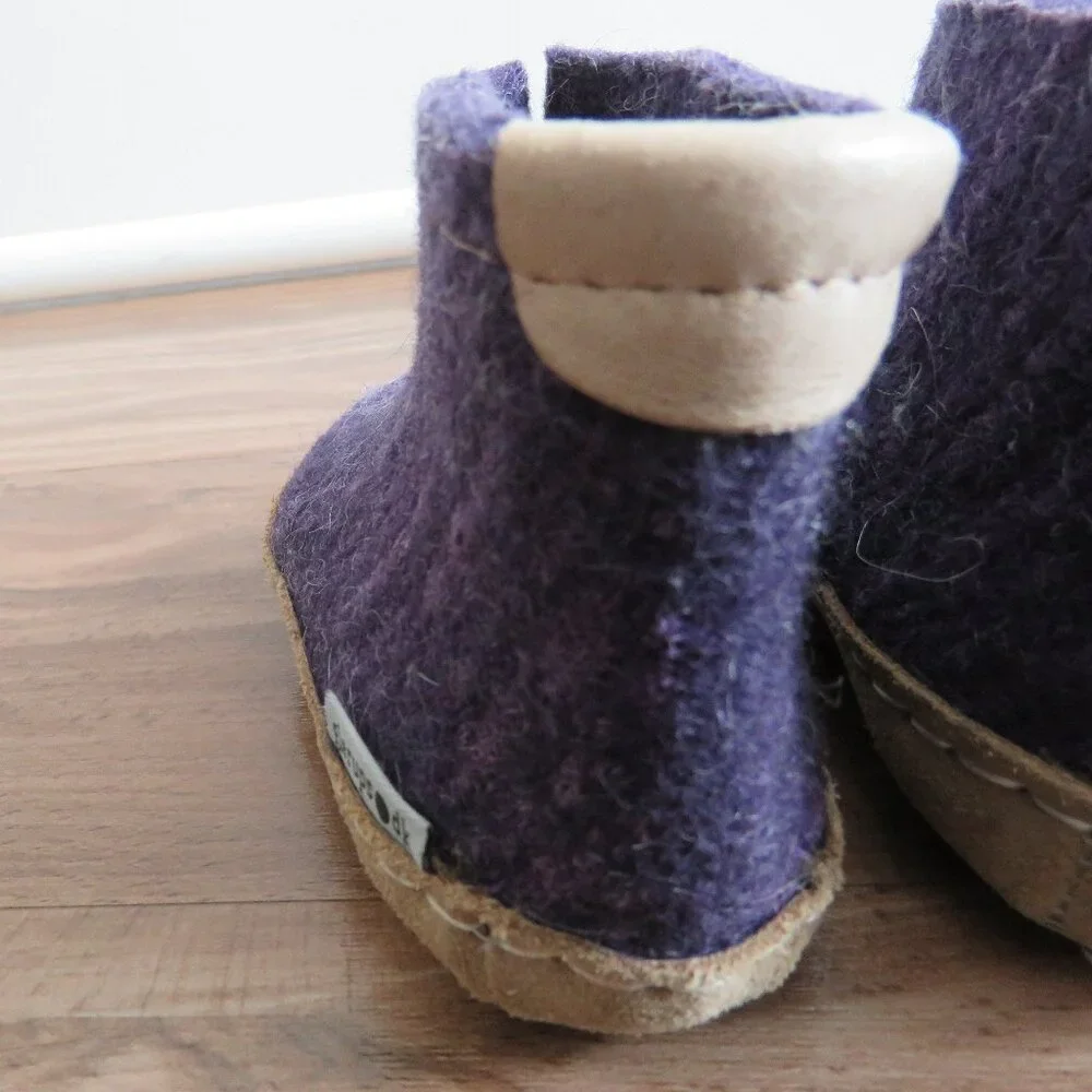 GLERUPS Slip On Purple 100% Natural Wool Slipper Booties Boots Baby Size US 5.5 - Picture 7 of 10